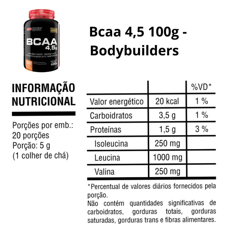 Kit 2x BCAA 100g Sabor Tangerina-Fisiculturistas Suplemento em Pó para Recuperação Muscular