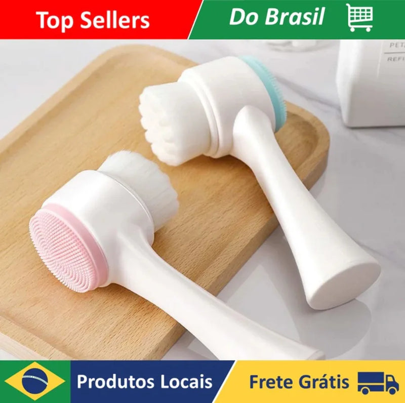 Escova de Limpeza Facial Compacta e Resistente 2 em 1 para Limpeza Profunda da Pele e Esfoliação - Envio Rápido P/All Brazil