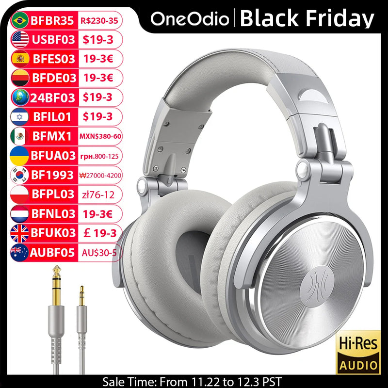 Oneodio Pro 10 Fones de ouvido com fio sobre a orelha Fone de ouvido com fio de áudio de alta resolução com microfone Fones de ouvido estéreo de estúdio DJ 3,5 mm / 6,35 mm