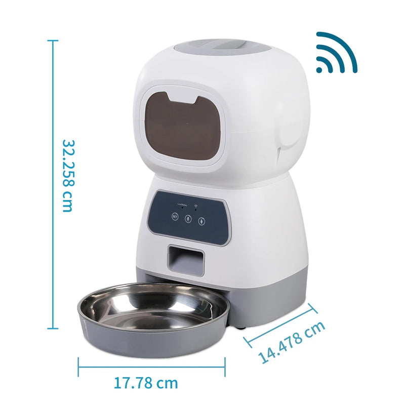 Alimentador automático para animais de estimação 3.5L para gatos WiFi Smart Swirl Slow Dog Feeder com gravador de voz Dispensador de comida para gatos de grande capacidade