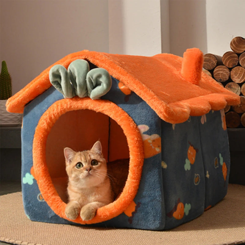 Cama para Gatos para Animais de Estimação Casa para Dormir Almofada Removível & Lavada Quente Cama para Cães Caverna Interna Tipo Fechado Casa de Tenda Suprimentos para Gatinhos Carpete