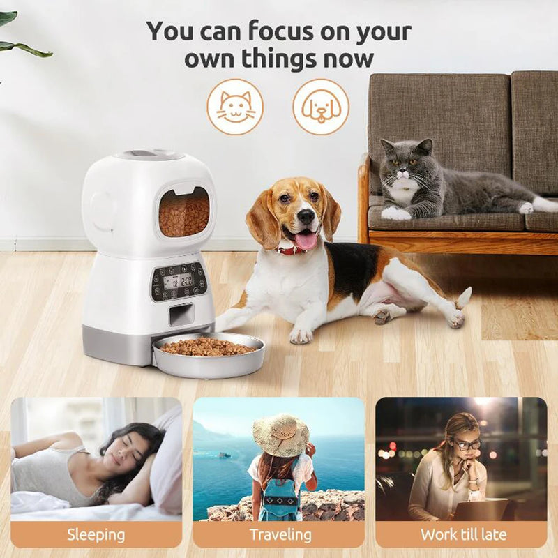 Alimentador automático para animais de estimação 3.5L para gatos WiFi Smart Swirl Slow Dog Feeder com gravador de voz Dispensador de comida para gatos de grande capacidade