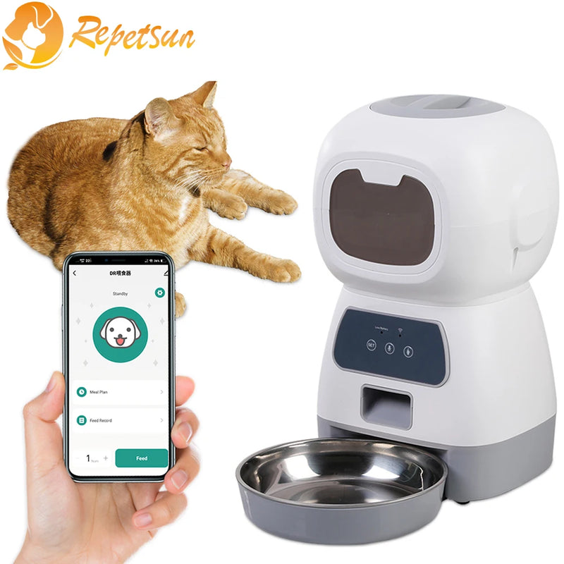 Alimentador automático para animais de estimação 3.5L para gatos WiFi Smart Swirl Slow Dog Feeder com gravador de voz Dispensador de comida para gatos de grande capacidade