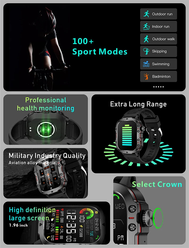 2024 Relógio Inteligente Ao Ar Livre Masculino 2.01 "Tela 3AT Relógios À Prova D'Água Bluetooth Call Ai Voice Sport Smartwatch Para Android Xiaomi IOS