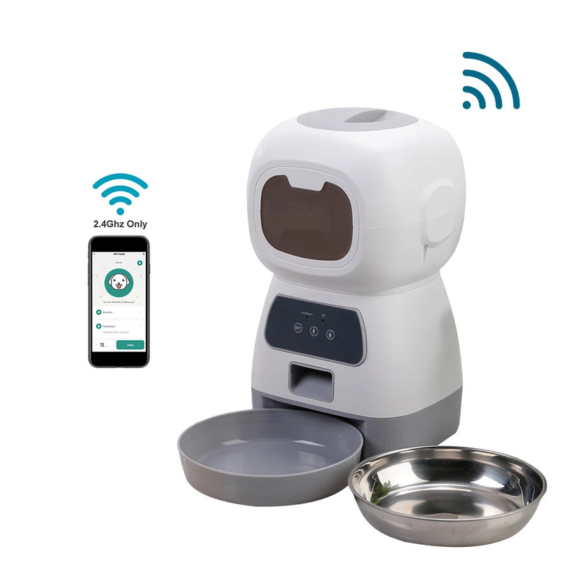 Alimentador automático para animais de estimação 3.5L para gatos WiFi Smart Swirl Slow Dog Feeder com gravador de voz Dispensador de comida para gatos de grande capacidade